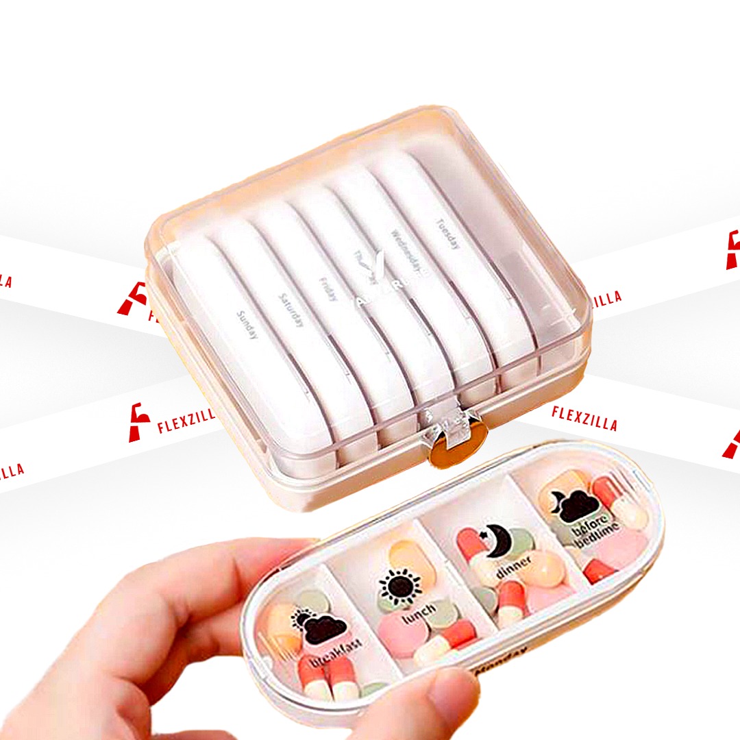 HEALTHY PORTABLE PILL ORGANIZER LARGE CAPACITY PLAIN WHITE + STCKERS